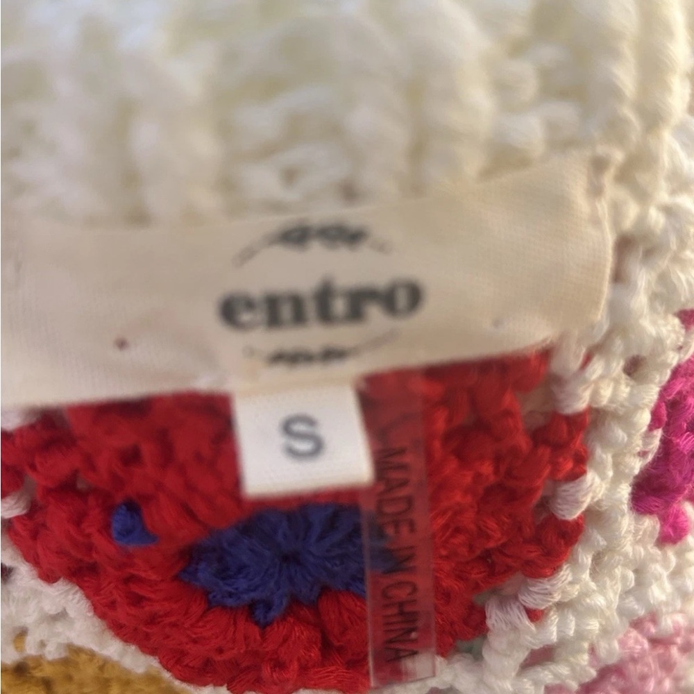 ENTRO Crochet Vest Size Small Boho Hippie Granny Square Multicolor Excellent - Picture 5 of 5